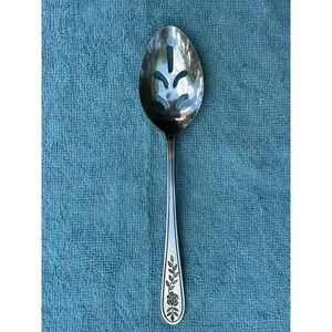 Rogers Floral Mist Pierced Serving Spoon Stainless Korea Discontinued Flatware